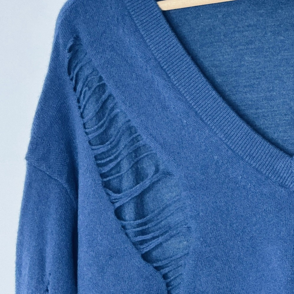 Helmut Lang Cashmere Navy Blue Distressed V Neck Oversized Sweater Womens Medium - Picture 5 of 13